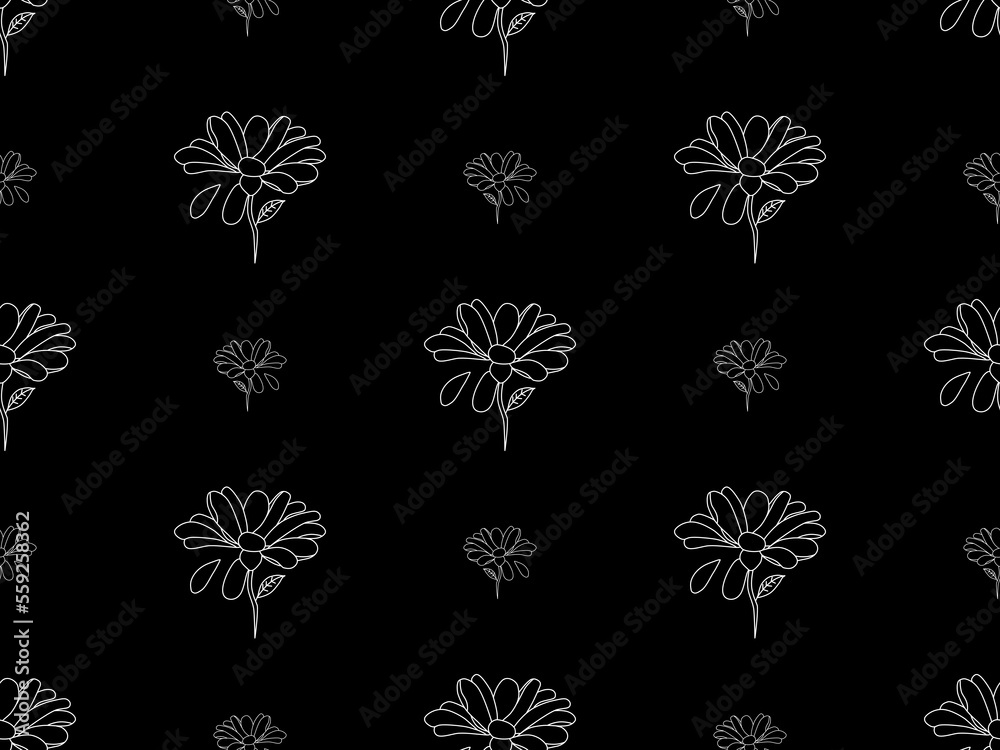 Flower cartoon character seamless pattern on black background