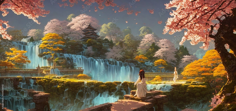 Fototapeta premium Wide waterfalls in Spring