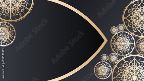 Modern realistic three-dimensional black and gold arabic islamic ramadan ornamental background
