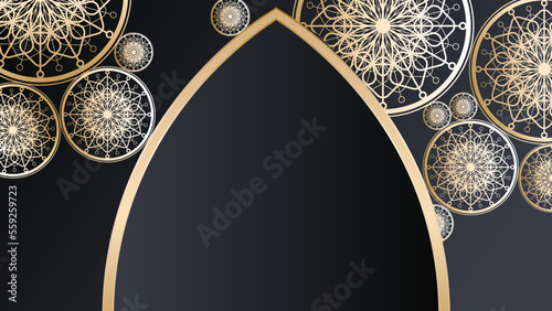 Modern realistic three-dimensional black and gold arabic islamic ramadan ornamental background