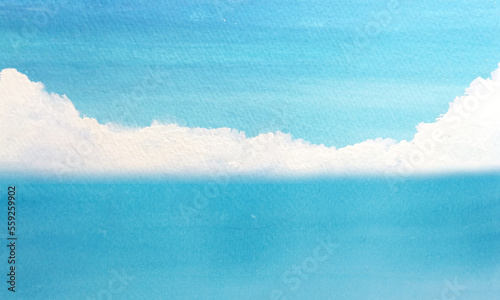 watercolor painting landscape horizon sea and sky with cloud 