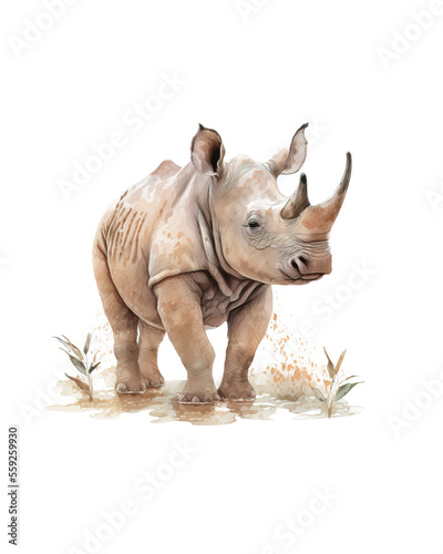 Baby rhinoceros illustration. Generative AI. © OPPERMAN