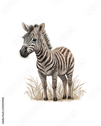 Baby zebra illustration. Generative AI.