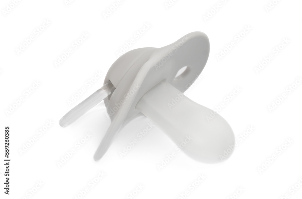 Fototapeta premium New grey baby pacifier isolated on white