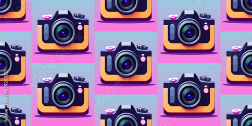 DSLR cameras, cartoon style, seamless vector pattern