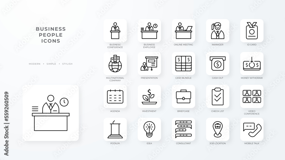 Business People Icons with black outline style