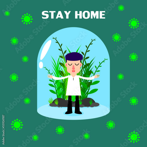 Stay home to prevent the coronavirus. Staying in a safe place. Virus protection concept. Vector illustration.