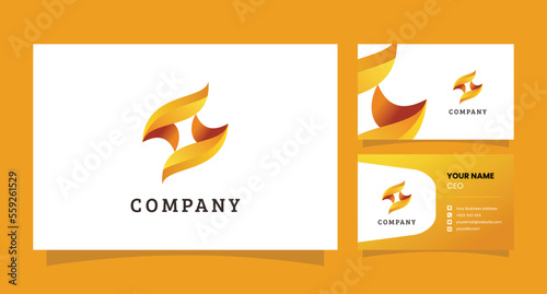 letter s logo gold color synergy symbol with business card
