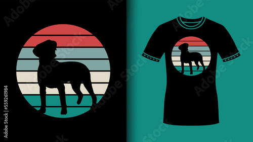 Boxer dog pet t shirt in vintage retro background with boxer dog silhouette for dog lover