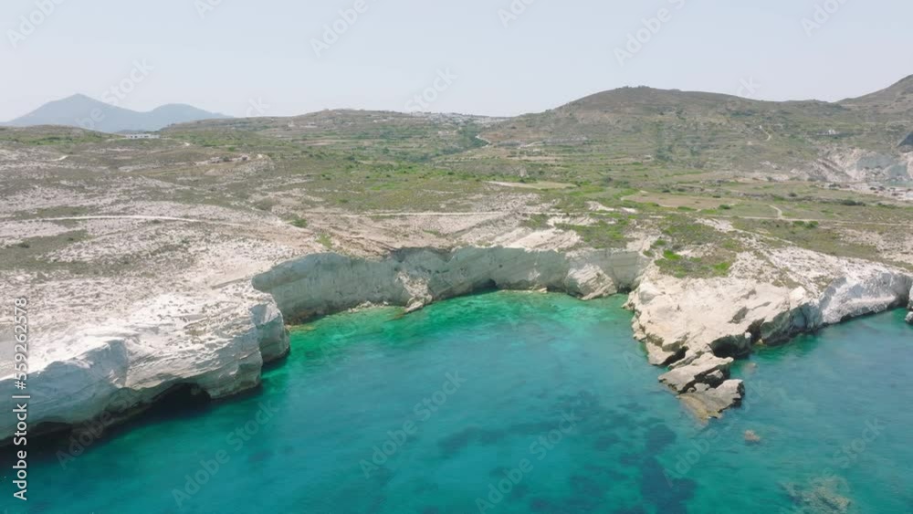 Aerial of a small bay on Milos Island, Greece Aerial of a small bay on Milos Island, Greece