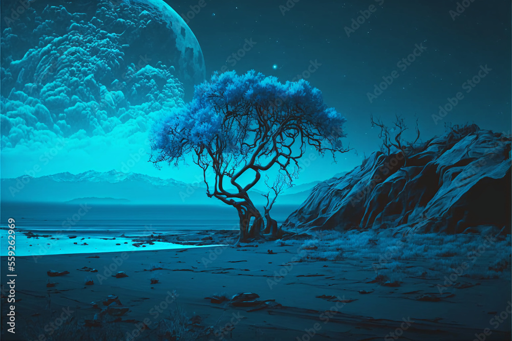 Blue aesthetic wallpaper or background. Generative AI. Stock