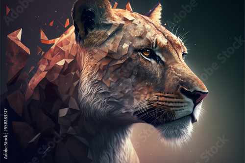 Canvas Print Lioness wallpaper or background. Generative AI.
