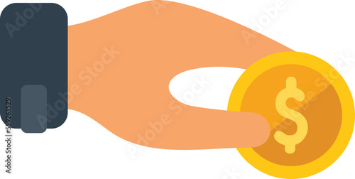 Take coin charity icon flat vector. Help donate. Poverty organization isolated