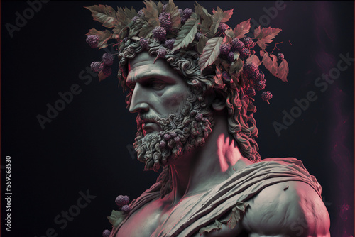 Dionysus, god of wine, parties, fruits, from the mythology of Ancient Greece. Generative AI. photo