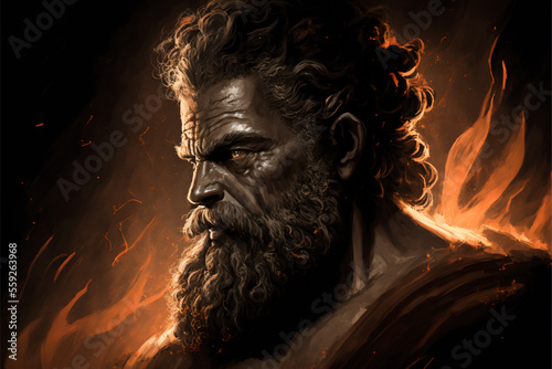 Hephaestus, god of fire in Greek mythology. Vulcan in roman mythology. Generative AI. photo