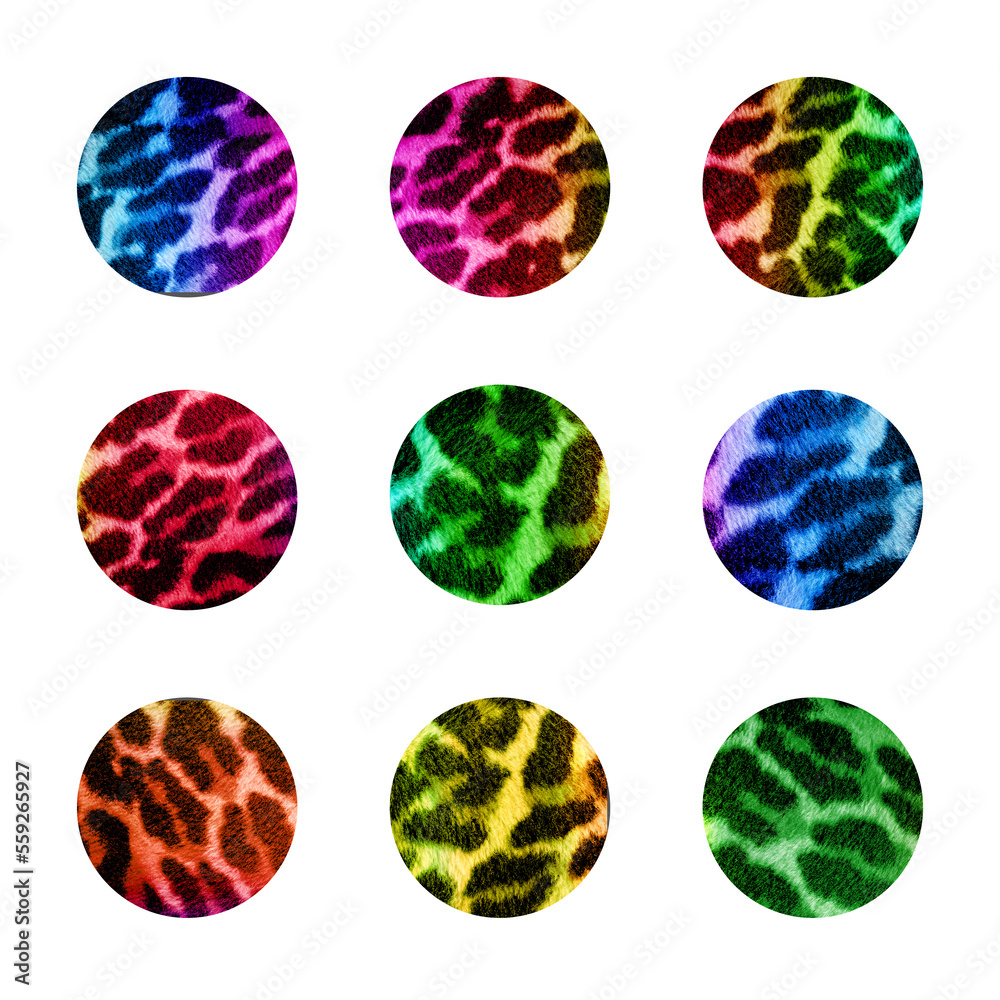 Instagram Highlight Cover Set, Social Media Stories Circles, Animal Print in Bright Rainbow Colors, Cheetah Wild and Colorful 