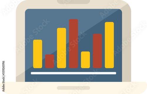 Laptop graph chart icon flat vector. Creative business. Solution problem isolated