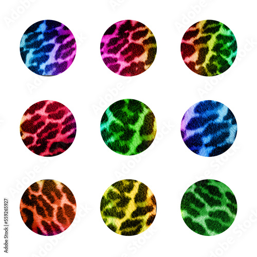 Fototapeta Naklejka Na Ścianę i Meble -  Instagram Highlight Cover Set, Social Media Stories Circles, Animal Print in Bright Rainbow Colors, Cheetah Wild and Colorful 