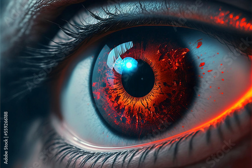 Red eye of human being. Generative AI.