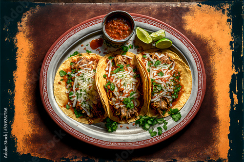 Tacos de birria or birria tacos, typical Mexican food. Mexican gastronomy. Generative AI. photo