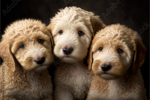 Golden doodle puppies, breed of dog. Generative AI. photo