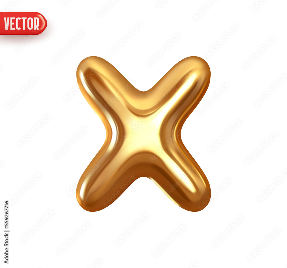 X symbol, metallic latin letter X. Golden X mark. Realistic 3d design In cartoon style. Icon isolated on white background. vector illustration X symbol, metallic latin letter X. Golden X mark. Realistic 3d design In cartoon style. Icon isolated on white background. vector illustration