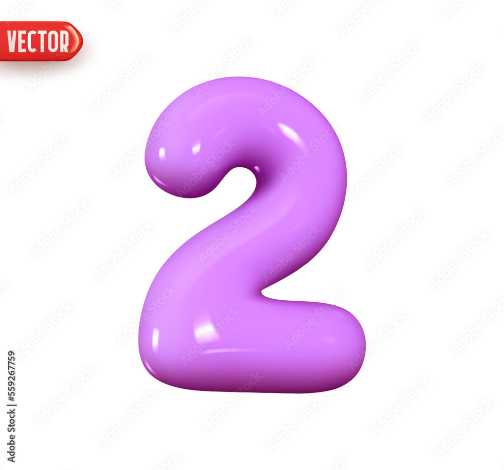 Number 2. Purple Number two. Realistic 3d design In cartoon style. Icon isolated on white background. vector illustration Number 2. Purple Number two. Realistic 3d design In cartoon style. Icon isolated on white background. vector illustration