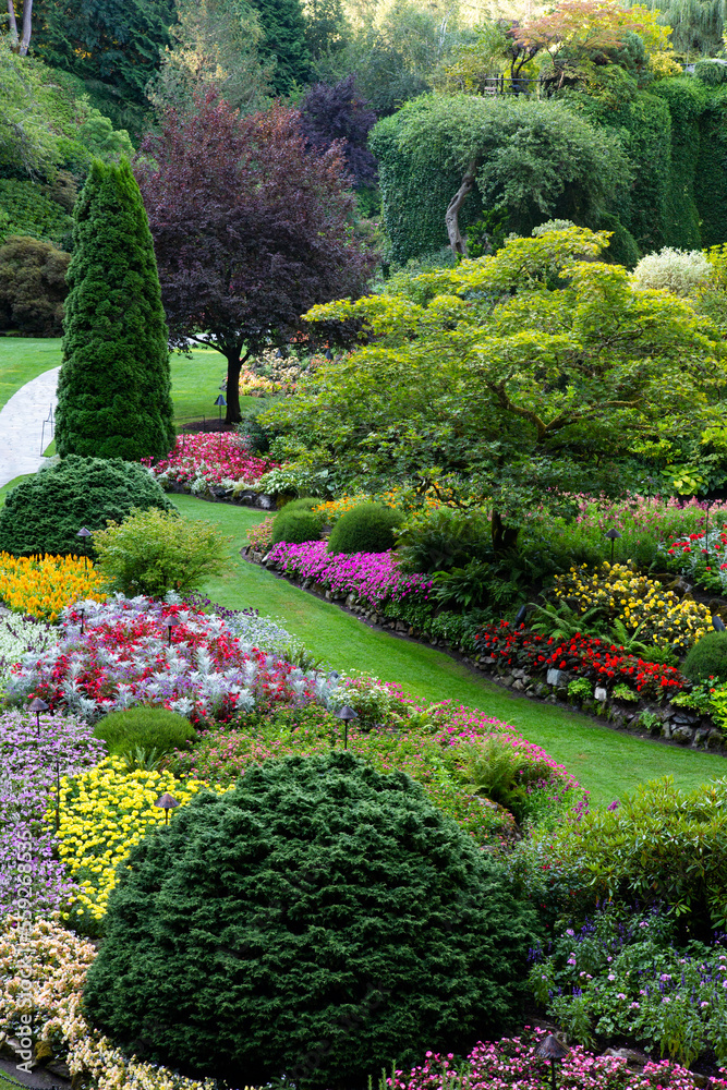 Beckoning view of popular Butchart Gardens, Vancouver Island, in British Columbia