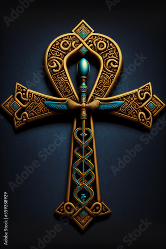 Ankh, Egyptian symbol meaning life, used in art and writing. Generative AI.