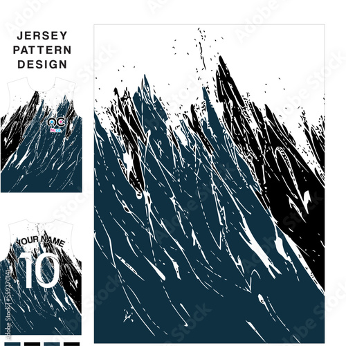 abstract grunge silhouette of mountains concept vector jersey pattern template for printing or sublimation sports uniforms football volleyball basketball e-sports cycling and fishing Free Vector.	