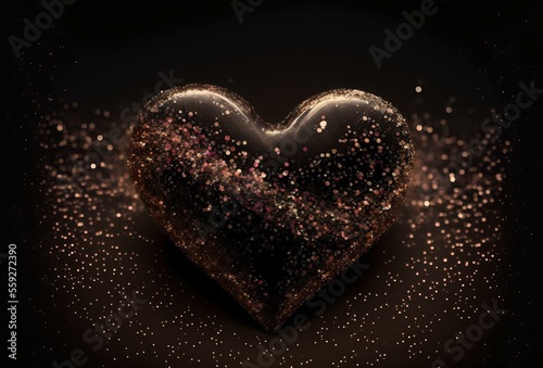heart-shaped glitter design on a black background, with the edges of the heart slightly blurred to create a bokeh effect (AI Generated)