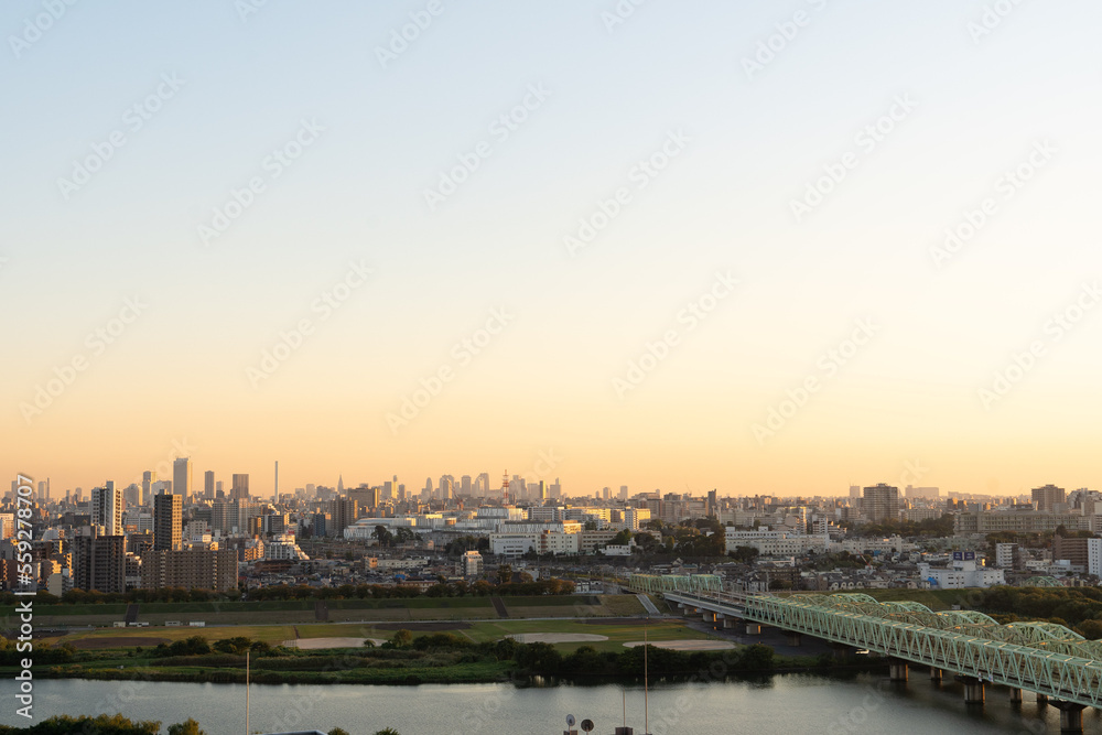 Fototapeta premium 荒川と新宿風景