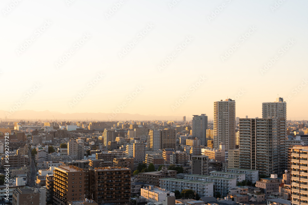 Obraz premium 荒川と川口の風景