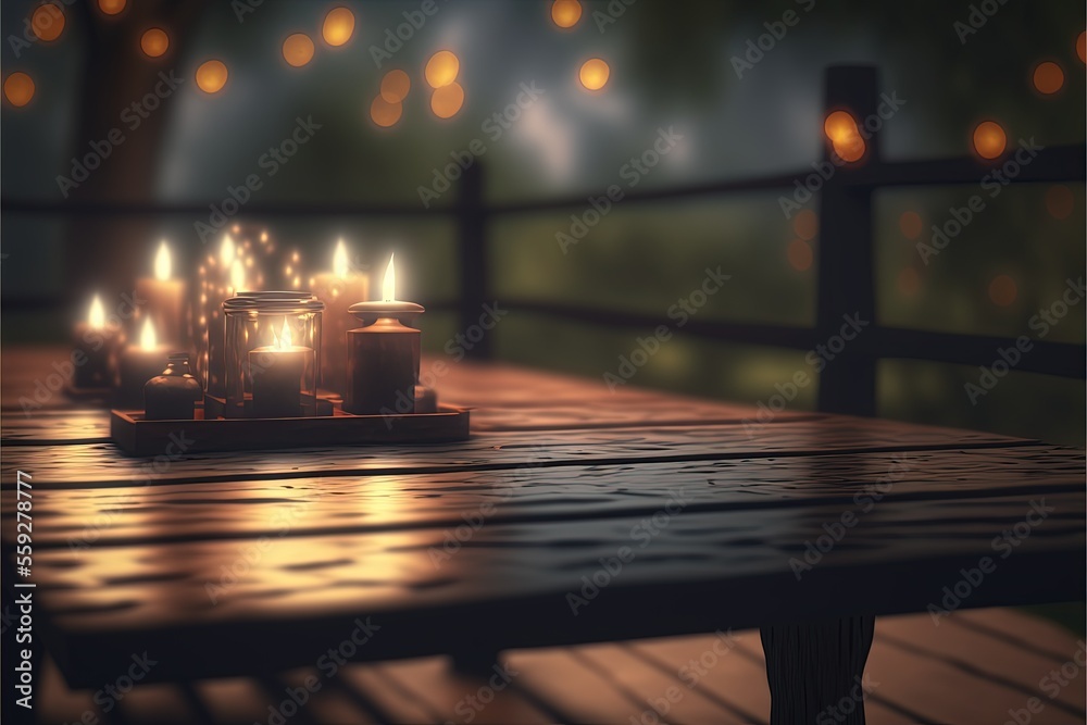 Candles outside with background bokeh - AI generative art