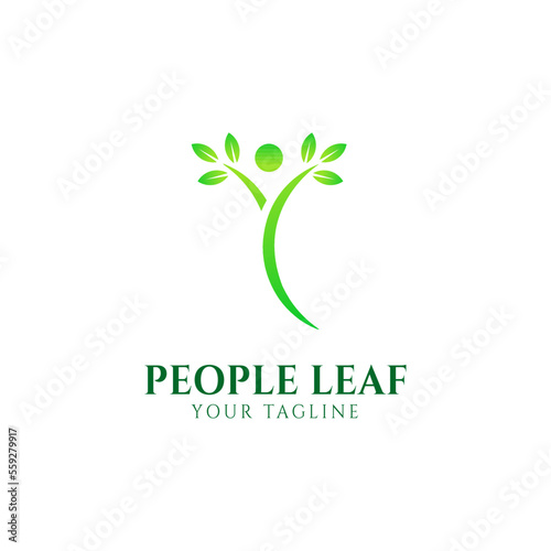 Healthy people human character logo, Healthy logo, Natural lifestyle symbol, Yoga symbol leaf person, natural and healthy logo Appropriate as a medical brand logo 