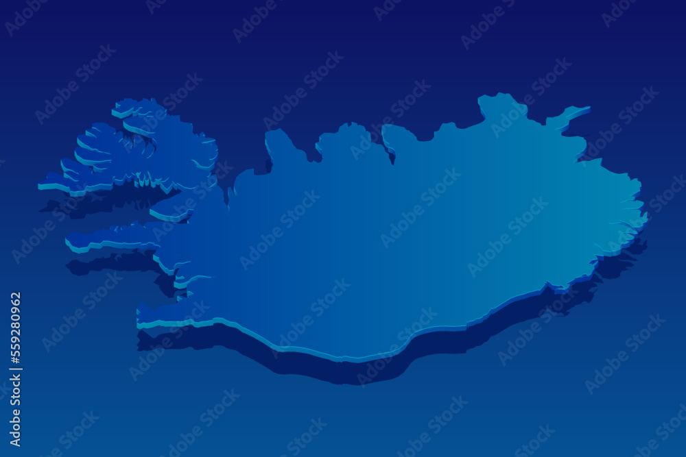 map of Iceland on blue background. Vector modern isometric concept greeting Card illustration eps 10.