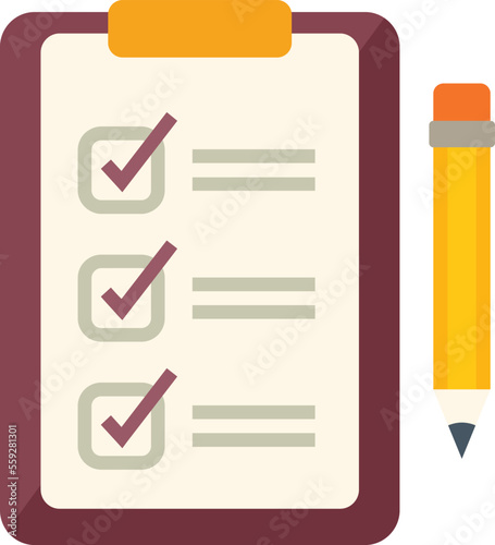 To do list icon flat vector. Exam test. Paper check isolated