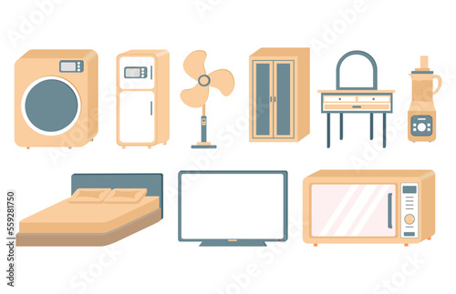 Household furniture for bedrooms, living rooms and kitchens.