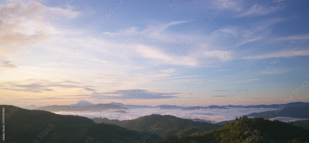 View of beautiful sea of cloud and hills at Kundasang