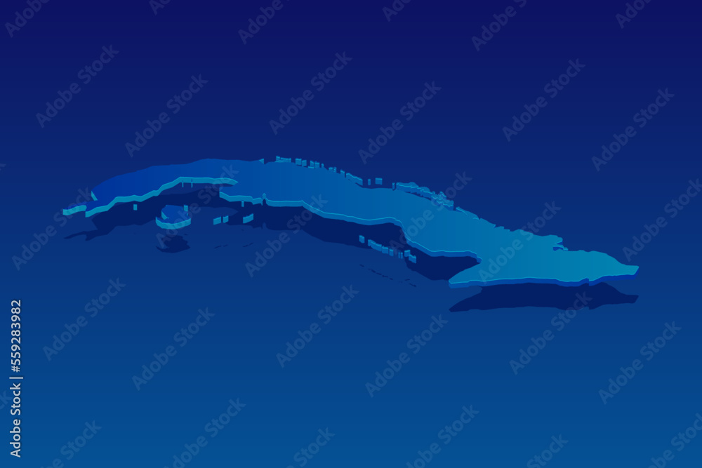 map of Cuba on blue background. Vector modern isometric concept greeting Card illustration eps 10.