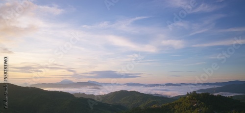 View of beautiful sea of cloud and hills at Kundasang