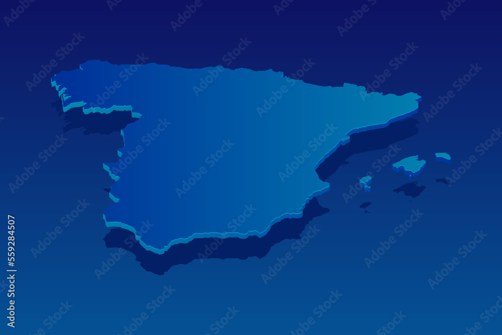 map of Spain on blue background. Vector modern isometric concept greeting Card illustration eps 10.