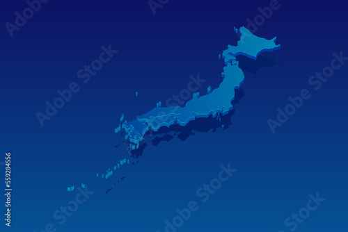 map of Japan on blue background. Vector modern isometric concept greeting Card illustration eps 10.