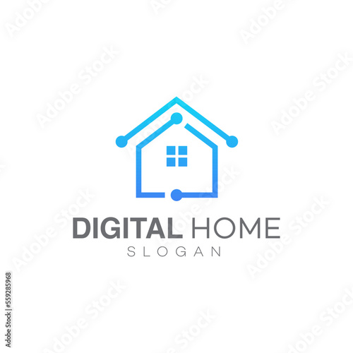 digital home logo design template vector