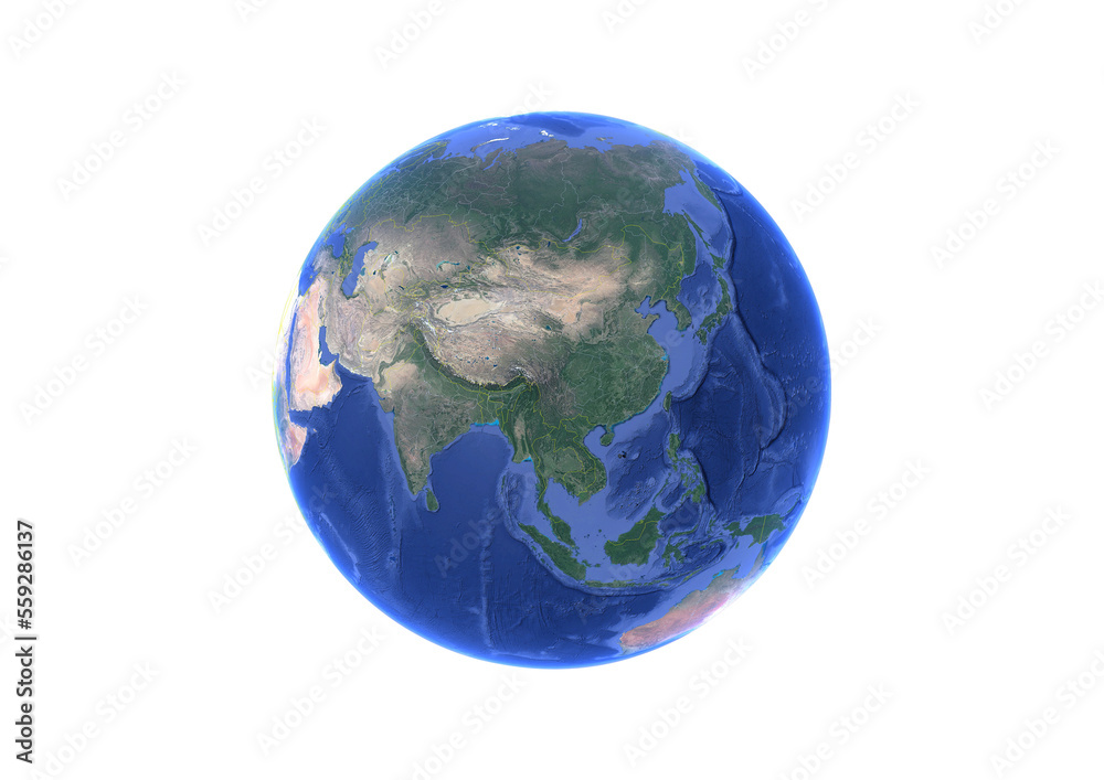 World map view of Asia.3D rendering map.