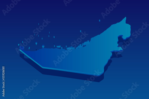 map of United Arab Emirates on blue background. Vector modern isometric concept greeting Card illustration eps 10.