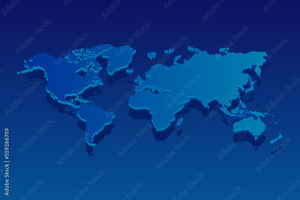 map of World on blue background. Vector modern isometric concept greeting Card illustration eps 10.