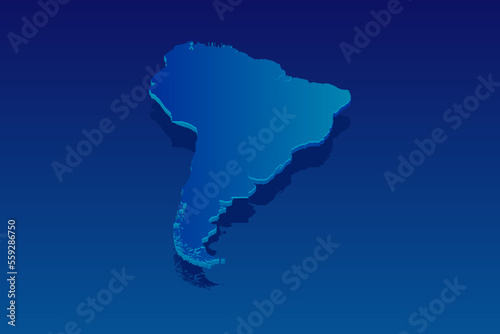 map of South America on blue background. Vector modern isometric concept greeting Card illustration eps 10.