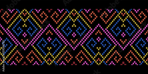 Cross stitch colorful geometric traditional ethnic pattern Ikat seamless pattern abstract design for fabric print cloth dress carpet curtains and sarong Aztec African Indian Indonesian 