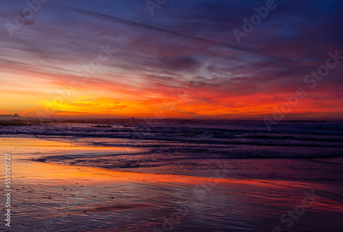 A beautiful sunset skies over the Pacific Ocean in California